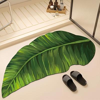 TEMU Luxury Tropical Leaf U-shaped Bath Mat - Non-slip, Quick-dry Polyester Mat In With Realistic Texture - Bathroom, Dining, Bedroom, Living Room, Kitchen Decor - Hand Wash Only, Bathroom Mat Image
