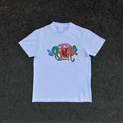 TEMU Syna Men's Short-sleeve T-shirt - 100% Cotton With Pink & Graffiti Print, Regular Fit Casual Shirt For Urban Fashion, Machine Washable , Street Style Clothing, Round Neckline Top Image