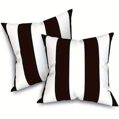 TEMU 2pcs Modern Black And White Striped Polyester Pillow Covers, Machine Washable Zippered Summer Outdoor Patio Cushions, Suitable For Home And Garden Furniture,, No Insert Included, Tent Accessories Image