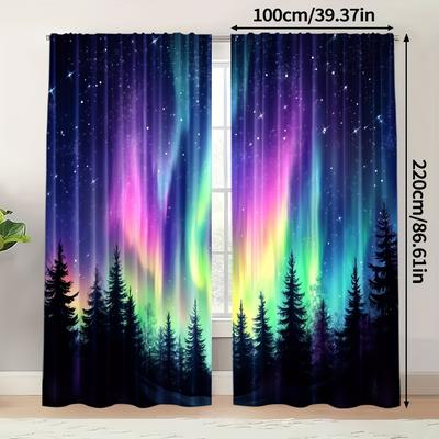 TEMU 2pcs Curtains - Polyester, Thermal Insulating & Room Darkening, Vibrant Design For Bedroom & Living Room Decor (rod Not Included), Curtains For Living Room Image