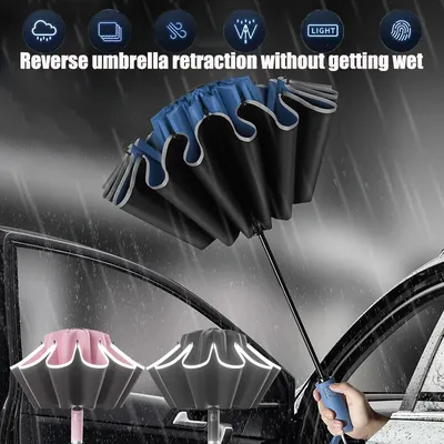 Umbrella Windproof Strong With Reflective Stripe Reverse Automatic Fold Umbrella UV Umbrella Insulation Portable Parasol Big