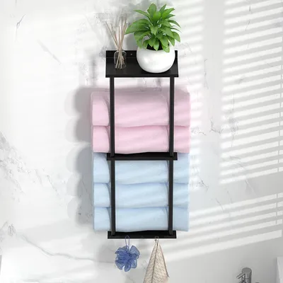 Bathroom towel rack wall mounted multi-layer space towel storage rack, no drilling required, easy to install