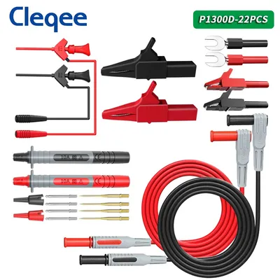 Cleqee P1300D 22PCS Multimeter Test Cable 4mm Banana Plug Test Line Replaceable Test Probes&Hook&Test Lead Kits Alligator Clips