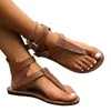 2025 frauen Sommer Neue Vintage Einfarbig Flache Sandalen Mode Leder Nicht-slip Outdoor Flip-flops Strand Römische schuhe Größe 43