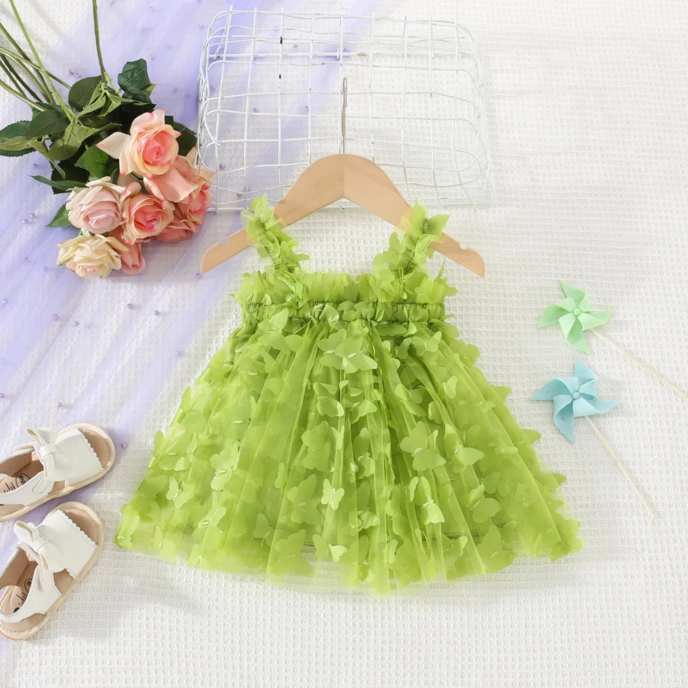 Sommer neues Mädchen Kleid Baby Mädchen einfarbig drei dimensionale Schmetterling Mesh Sling Prinzessin Kleid Image