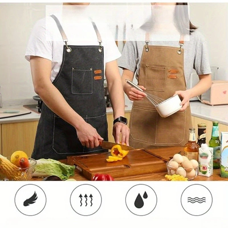 Verdicken Leinwand Denim Schürze Antifouling Barista Schürze Küche Restaurant Arbeiter Barber Carpenter Floristen Schürze Für Frauen Mann Image