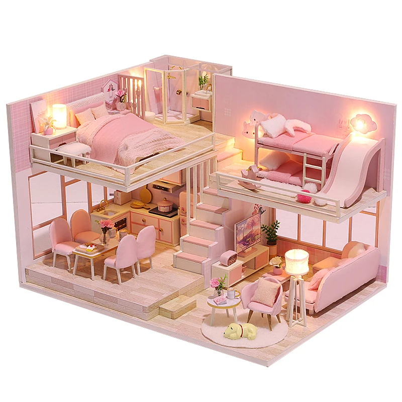 Holz 3D Puzzles Puppenhaus Handgemachte DIY Duplex Wohnung Puppenhaus Montage Gebäude Modell Spielzeug Für Kinder Geburtstag Geschenke Image