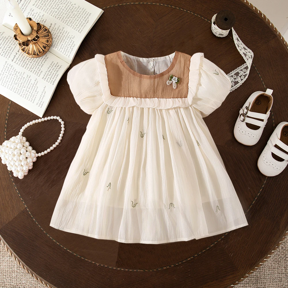 Baby Kleidung Mädchen Sommer Kurzarm Blume Prinzessin Kinder Kleider Süße Blase Ärmel Ersten Geburtstag Outfit Image