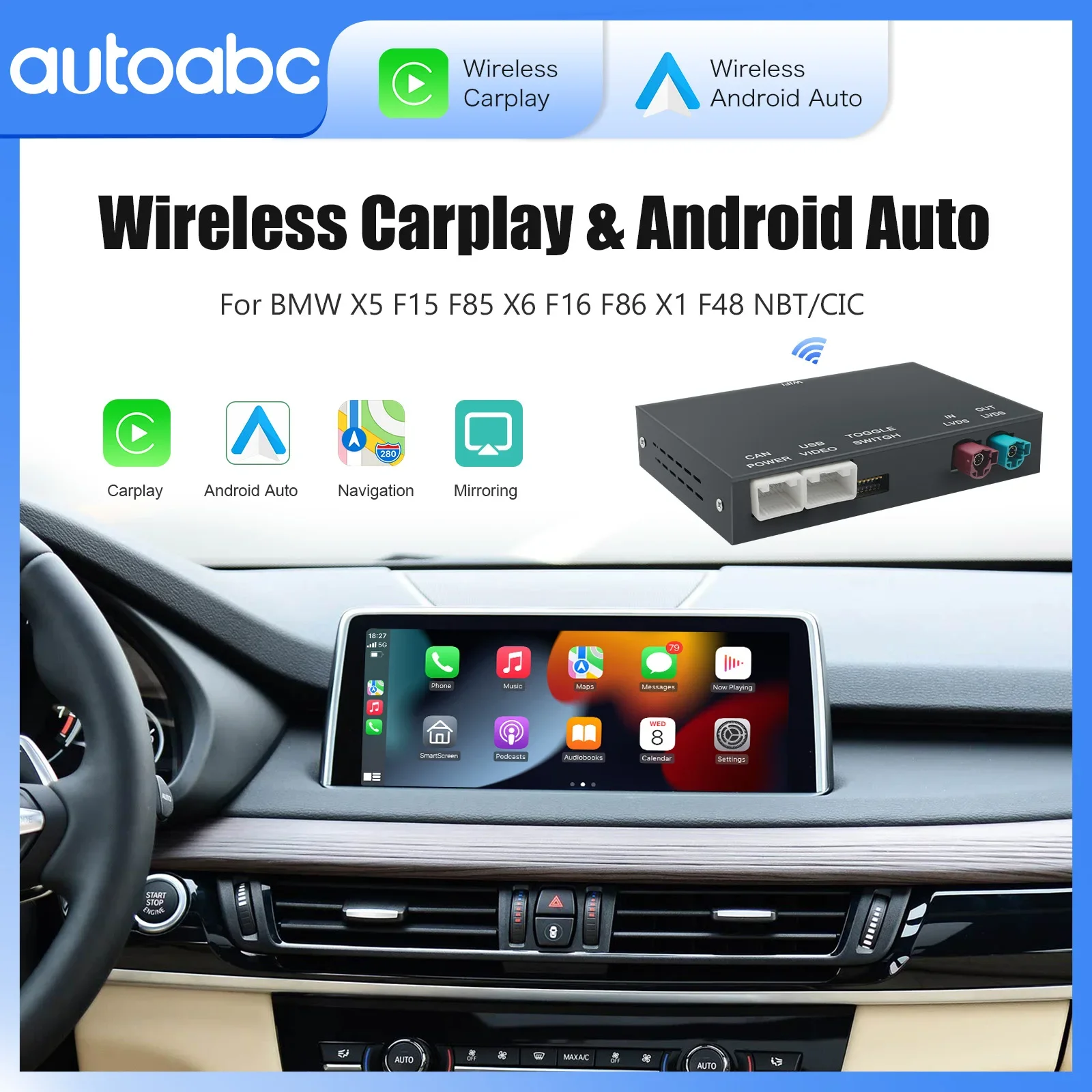 2025 Neues kabelloses CarPlay für BMW X5 F15 F85 X6 F16 F86 X1 F48 2010–2017 NBT/CIC mit Android Auto Mirror Link AirPlay Car Play Image