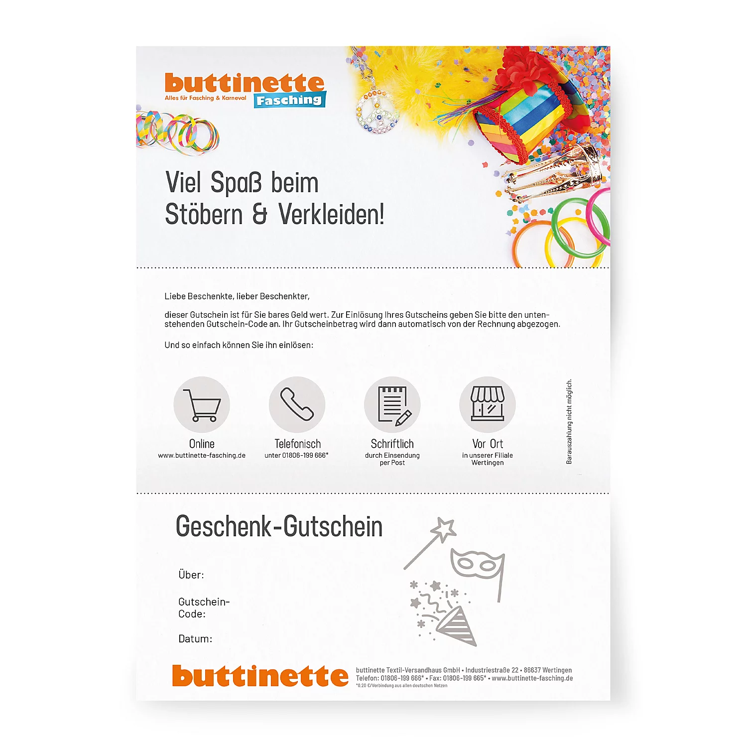 Geschenk-Gutschein Fasching & Karneval Image
