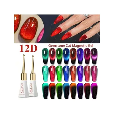 XEIJAYI 8pcs 10ml Glitter Cat Eye Gel Nail Polish, 12D Cat Eye Effective Magnetic Gel UV LED Light Soak Off Nail Art Manicure
