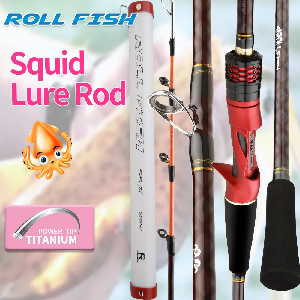 ROLLFISH1,68M Carbon Fiber TitaniumTip Octopus Squid Cuttle Rotierende Führungen Rod Action 8:2 Salzwasser Boot Jigging Rod + Rod Bag Image