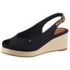 Keilsandalette TOMMY HILFIGER "FLAG MID WEDGE ESPAD SLINGBACK", Damen, Gr. 35, blau (dunkelblau), Textil, Leder, modisch, Schuhe, Plateau, Sommerschuh, Riemchensandale mit verstellbarer Schnalle