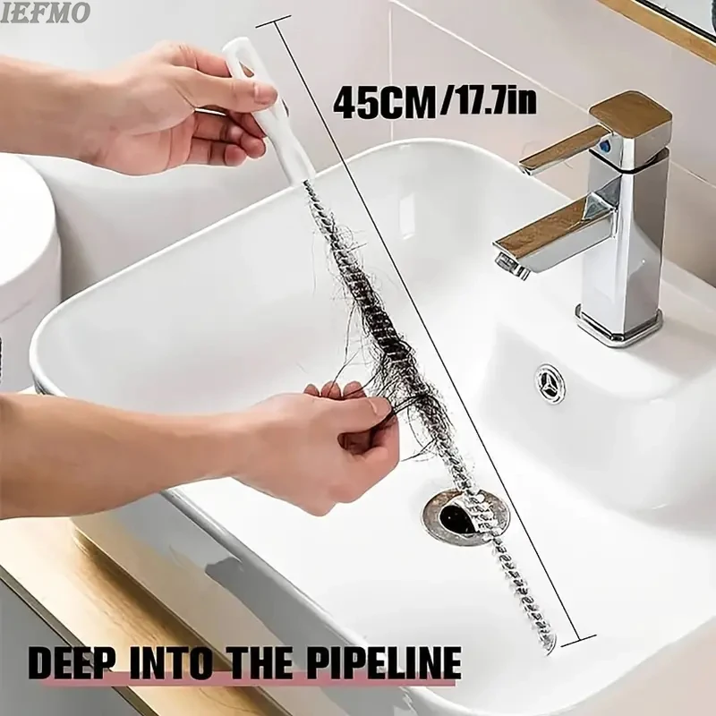 Flexibler Abflussreiniger, 45 cm Rohrhaarentferner, Kunststoff-Reinigungswerkzeug für Waschbecken, Badezimmer, Badewanne, Abflussentstopper, Heimgebrauch Image