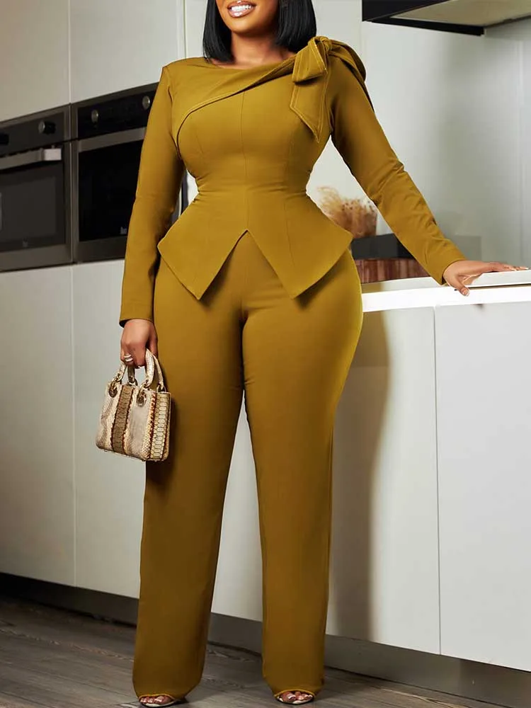 Arbeit Mode Hose Anzüge Weibliche Herbst Schlank Anliegende Top und Gerade Hose Zwei Stück Outfits Frauen Outfits Großhandel Dropshipping Image