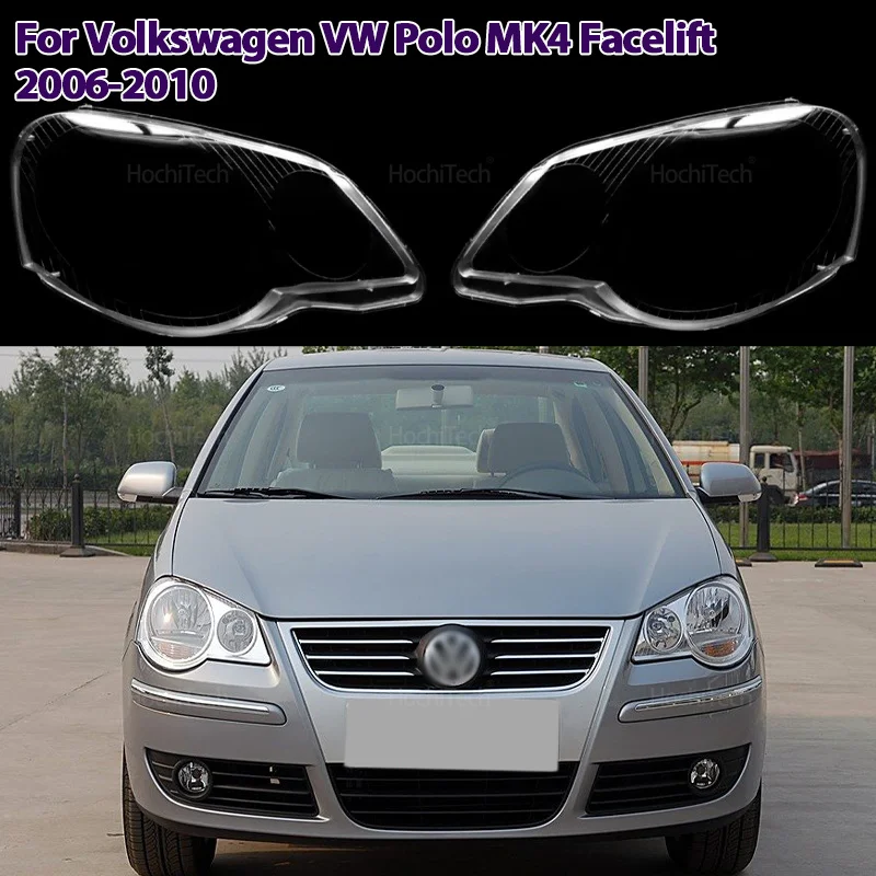 Für Volkswagen VW Polo MK4 Facelift 2006-2010 Auto Front Scheinwerfer Abdeckung Transparent Glas Scheinwerfer Lampenschirm Lampe Shell masken Image
