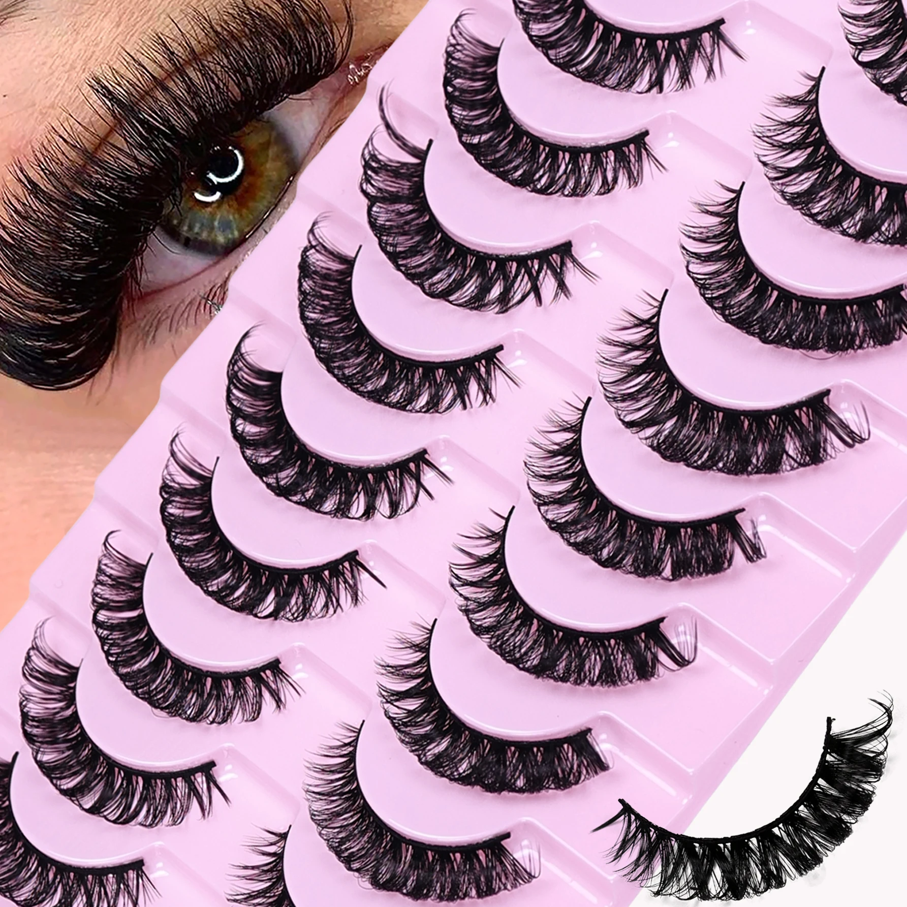 10 Paar D Curl Russische Streifenwimpern Flauschiges Volumen Falsche Wimpern D Curl Dramatische Katzenaugenwimpern Make-up Falsche Wimpern Image