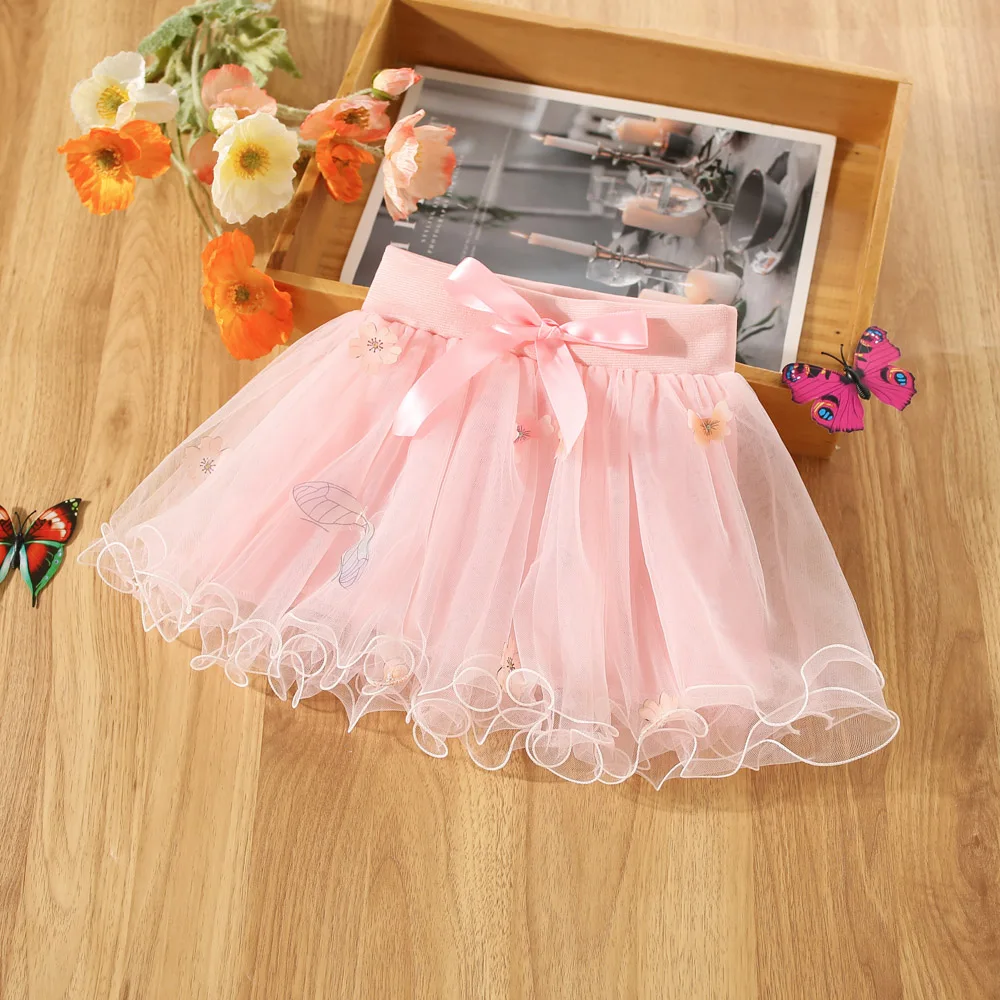 Sommer mädchen halb körper kleid baby mädchen bogen gedruckt spitze mesh halb körper flauschigen prinzessin kleid kinder kleid Image