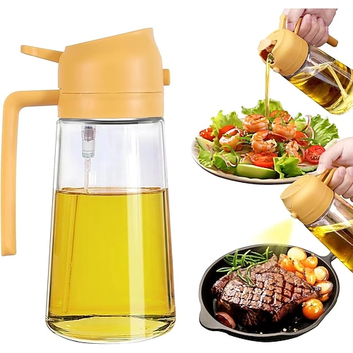 Spruzzatore per olio per cucinare, erogatore per olio da 16 oz/470 ml per cucina, flacone erogatore per olio d'oliva 2 in 1 per utensili da cucina, friggitrice ad aria, insalata, barbecue