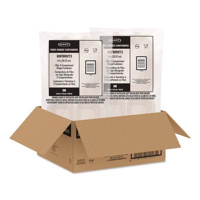 Dart Compostable Molded Fiber Hinged Trays, ProPlanet Seal, 3 Compartments, 8.65 x 7.94 x 2.98, Natural, 200/Carton (DCC80FBRHT3)
