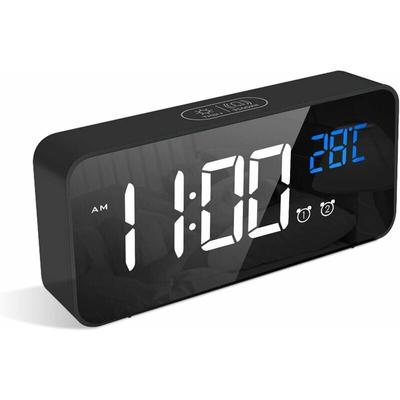SNQ - Digitaler Wecker, LED-Wecker mit Schlummerfunktion, Ladeanschlüssen (Schwarz) Image