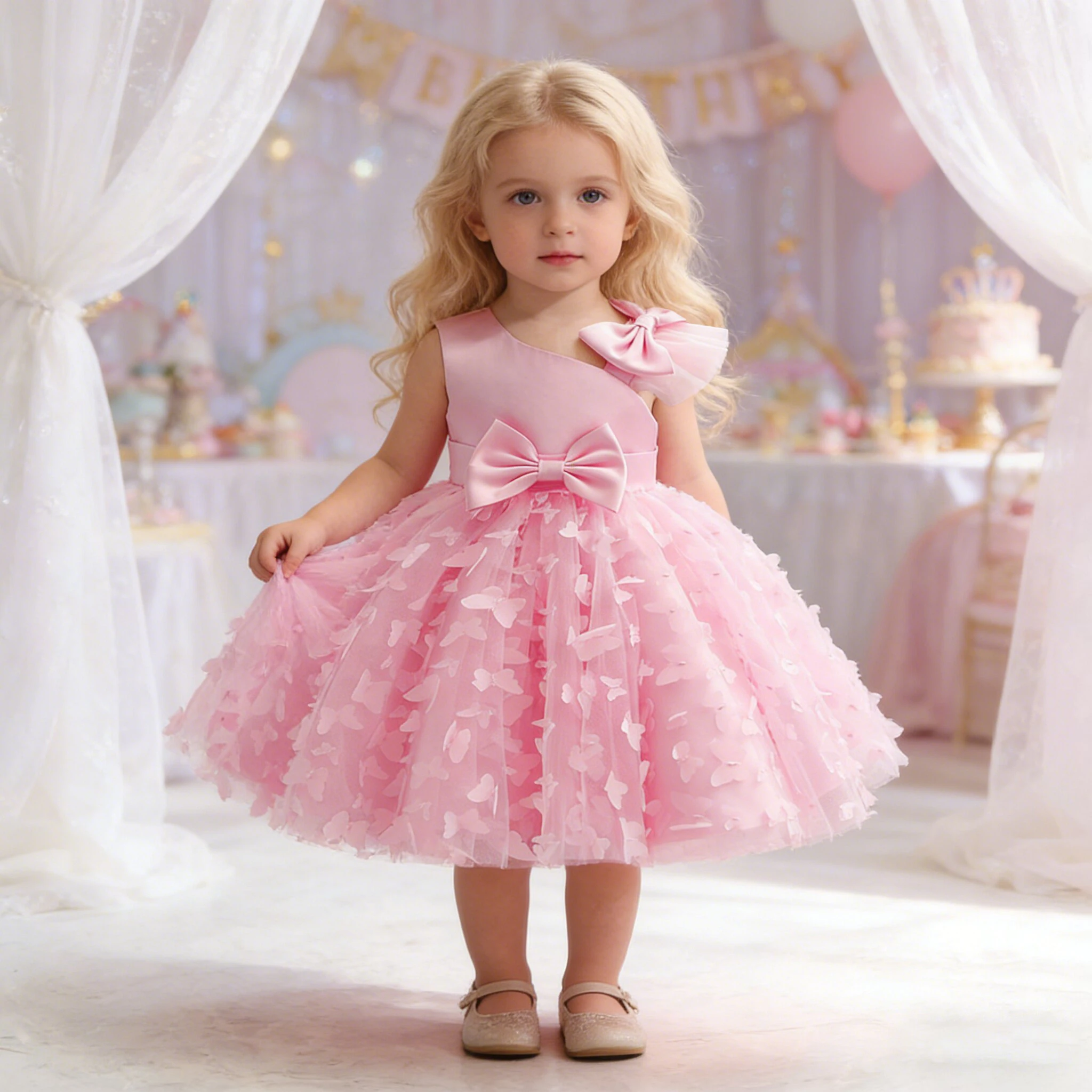 Elegante Schmetterling Taufe Baby Mädchen Kleid Kleinkind 1. Geburtstag Prinzessin Party Kleider Mädchen Tüll Brautjungfer Hochzeit Tutu Kostüm Image