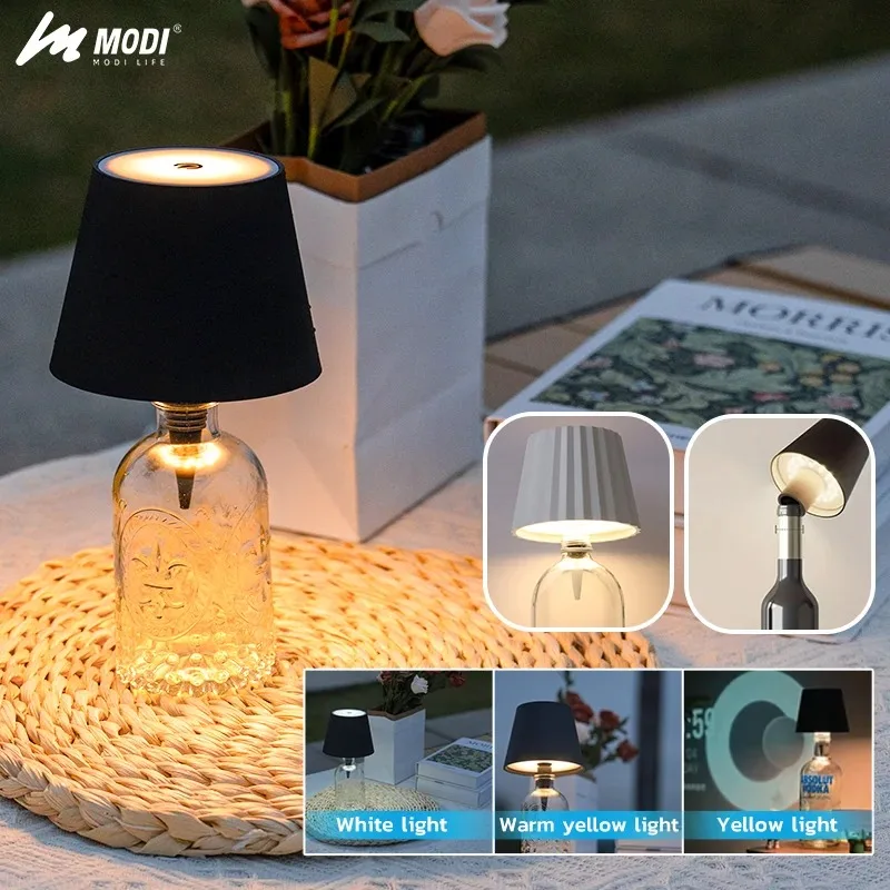 Kabellose Touch-Control-Flaschen-Tischlampe mit 3 Farben und stufenloser Dimmung, ideal für Bar-, Weinflaschendekoration und Schreibtischbeleuchtung