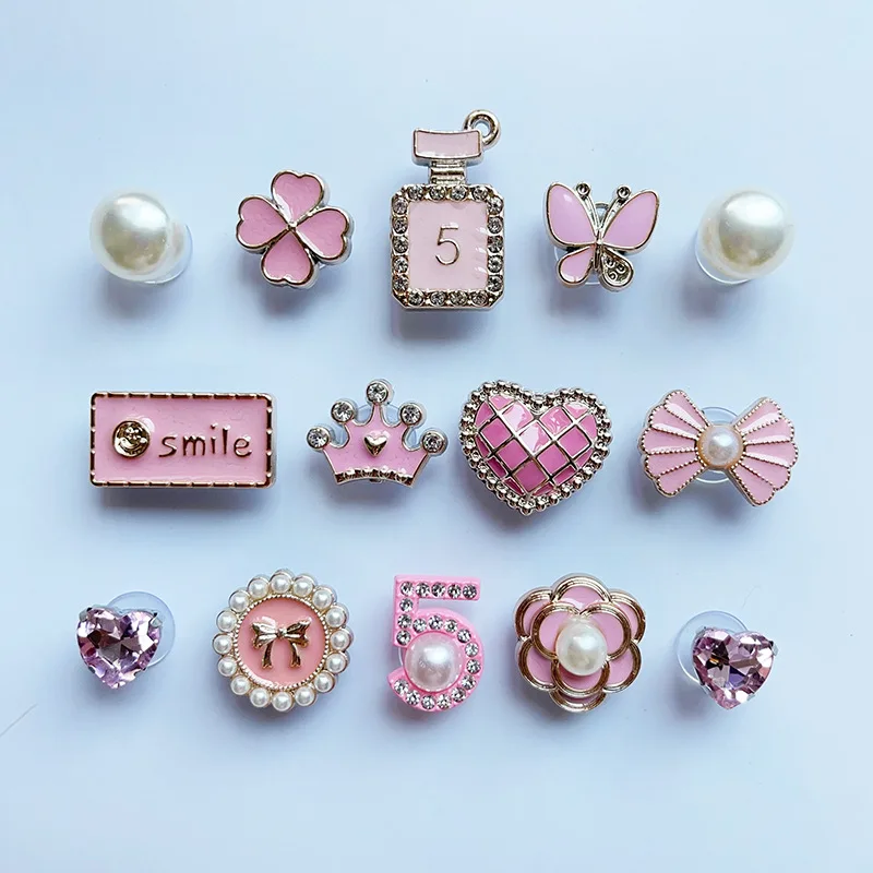 14 Stücke Rosa Schuh Charms Set Diamant Perle Strass Abnehmbare Kette Schnalle Mädchen Schuh Dekoration Kreative DIY Schuh Blume