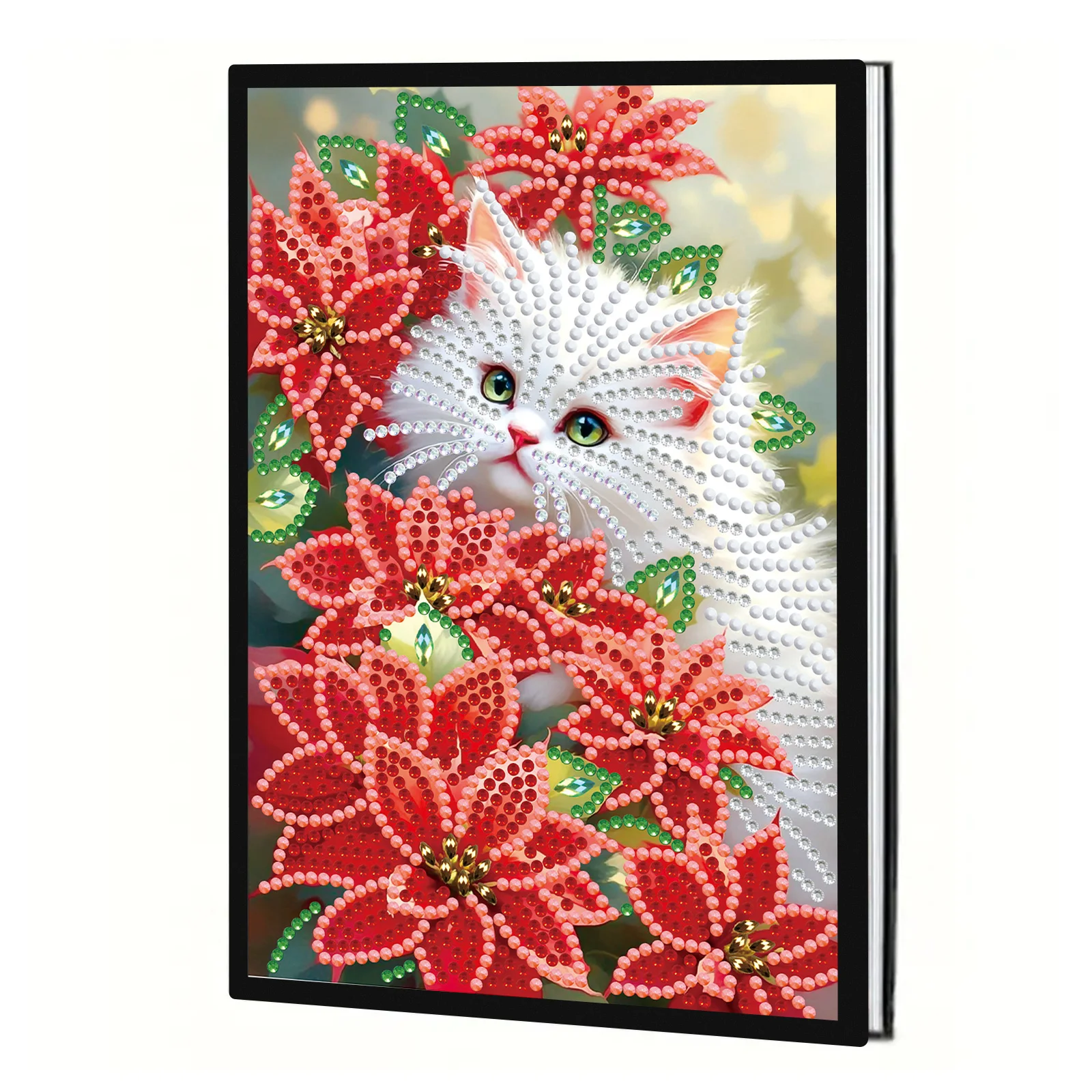 Diamond Art Painting Notizbuch-Set für Erwachsene, weiße Katze, DIY-Notizbuch, spezielle Form, Diamond Art Dots für kreatives Büro, Kunstgeschenk Image