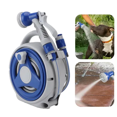 Hose Reel Watering Car Garden Hose Reel Handheld Sunproof Hose Reel with 15m Water Pipe Nozzle for Home Yard Watering
