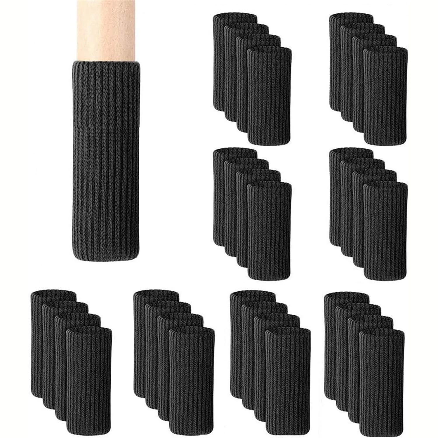 16 Stück Möbel Beins ocken-schwarze gestrickte Möbels ocken, doppelt dicke Stuhl bein bodenschutz, hochela tische Stuhl bein abdeckung Möbel kappen abdeckung, mobil bequem, geräuscharm Image