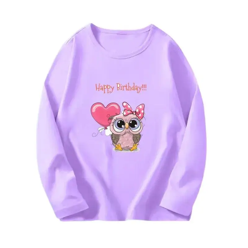 Kleine Mädchen Langarm Baumwolle T-Shirts Baby Mädchen Geburtstagsgeschenk Kinder Herbst T-Shirts Schönes Eulen-Design Kindergeburtstagsgeschenk Image