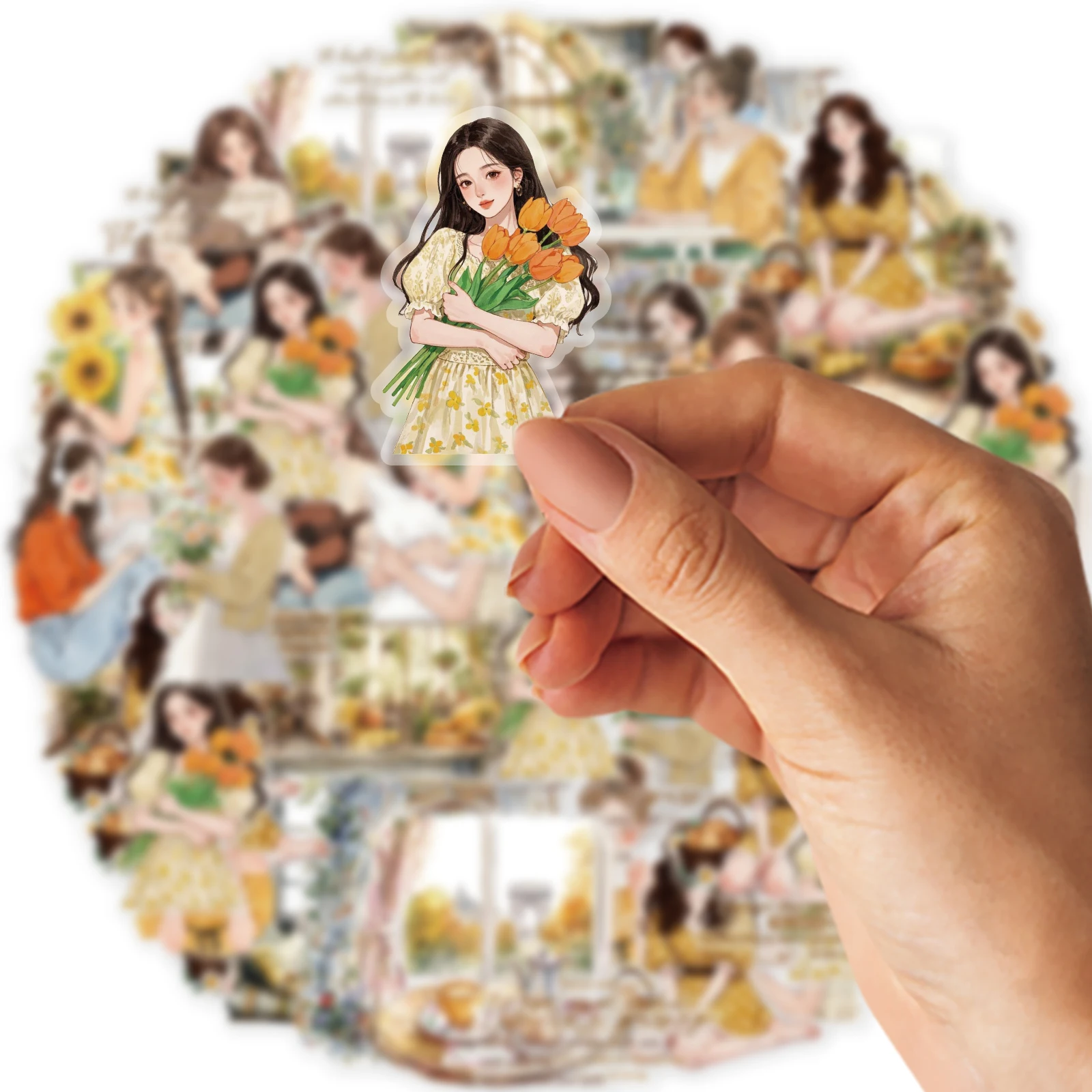 20 Stück Afternoon Leisure Time Girl PET-Aufkleber für Laptop, Gepäck, Heimdekoration, Album, ästhetisch, DIY-Dekor, Lernen Image