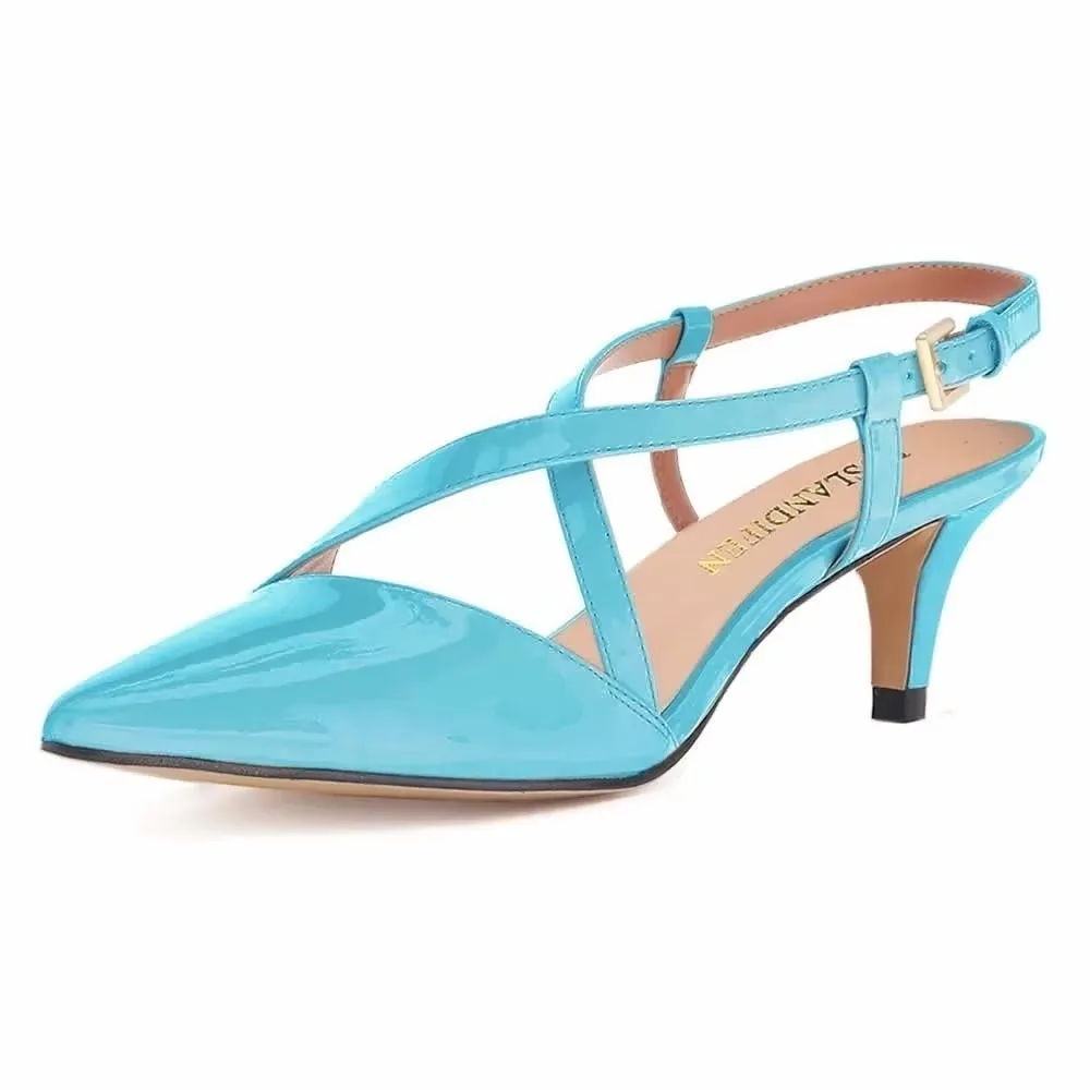 Große Größe Frauen Sandalen 5 cm Niedrige High Heels Spitz Sexy Kreuz Zurück Schnalle Slingback Pumps Party Kleid hochzeit Schuhe