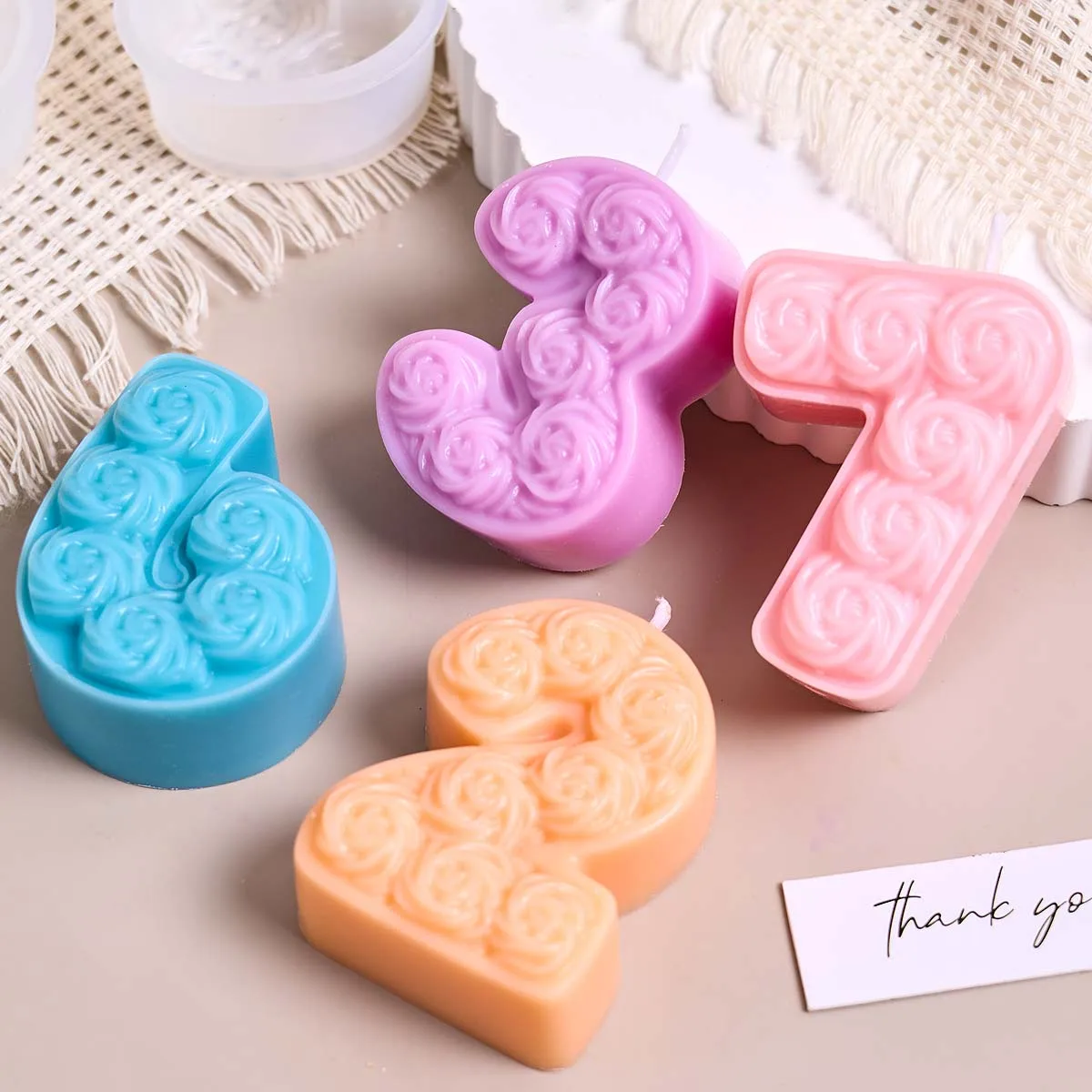 Rose Nummer 0-8 Silikon Kerze Form DIY Schokolade Fondant Kuchen Backformen Seife Gips Harz Handwerk Geburtstag Party ornament Image