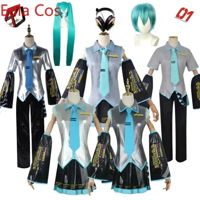 Miku Cosplay Full Set Silber Grau Lack leder Stoff Anzug Miku Cosplay Perücke Schuhe Kopf bedeckung Image