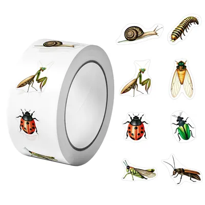 1 Rolle (500 Stück) Naturelfen, Insekten Tiere Aufkleber 2,5 cm/1,0 Zoll 8 Designs Aufkleber DIY schmücken Geschenke geeignet für verschiedene Geschenkpakete Image