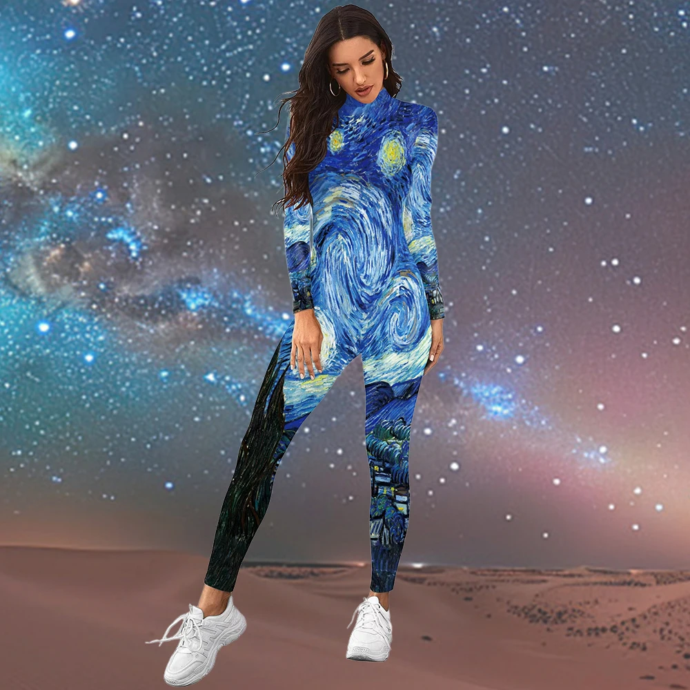 Burning Man Overall Die Sternennacht Muster Overall Wüste Karneval Body Party Cosplay Kostüm Outfit Kunst Zentai Anzug Image