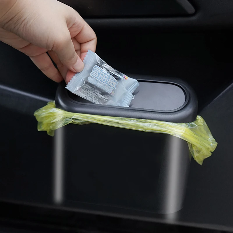 Quadratischer Mülleimer aus ABS, Mini-Mülltonne für Autos, Aufbewahrungsbox für hängende Staubsautos Image