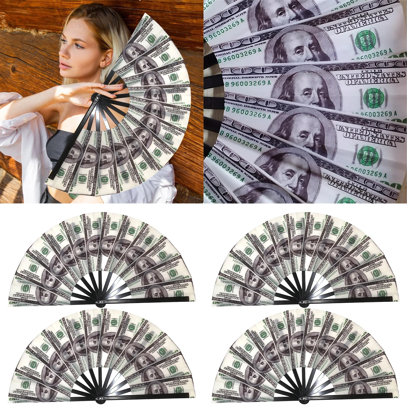 Faltbarer Kunststoffventilator mit Dollarschein-Design, tragbar, langlebig, für Veranstaltungen im Freien, Partys und Versammlungen, neuartiges Geschenkzubehör Image