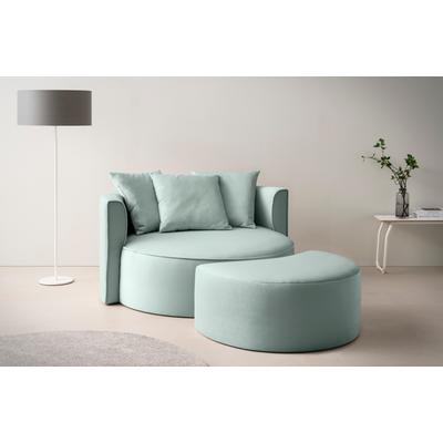 XXL-Sessel "ISALIE, Rundsessel mit Hocker, Lesesessel, Loveseat, Big-Sessel", grün (grüngrau), B:153cm H:98cm T:208cm, LEGER HOME BY LENA GERCKE, Sessel, trendige Stoffe, mit 3 Zierkissen, große Sitzfläche Image
