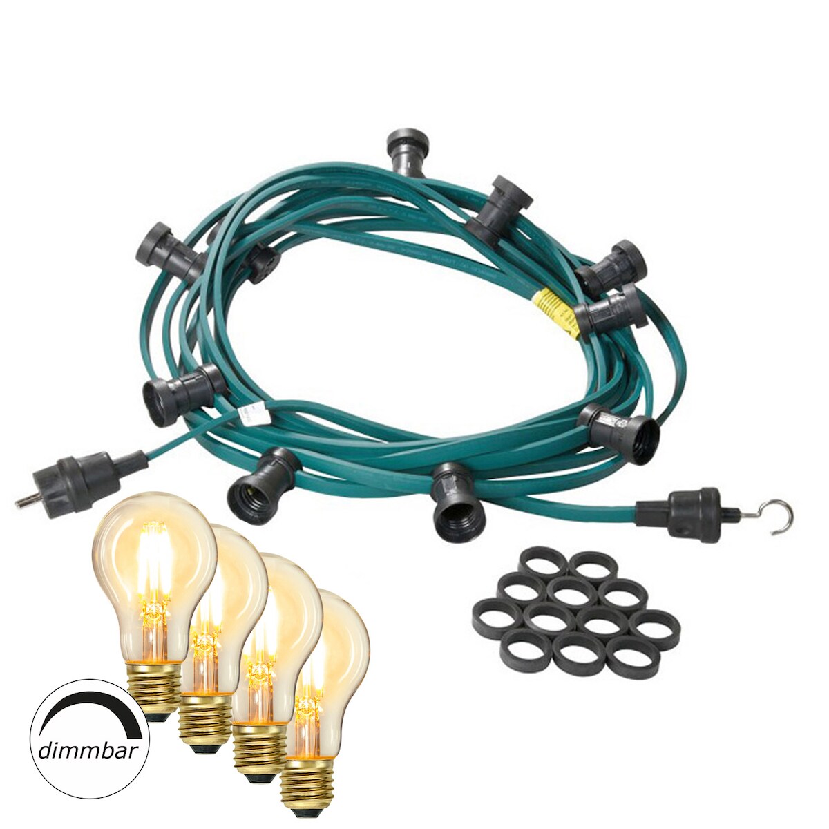 SATISFIRE Illu- Party Garten Außenlichterkette 50m grün 50x dimmbare Glühbirne Image