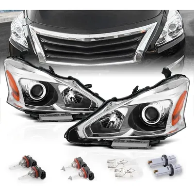 AmeriLite for 2013-2015 Altima 4Dr Sedan Projector Chrome Housing Halogen Replacement Headlights