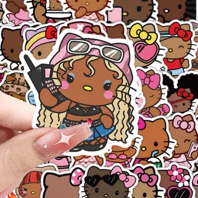 10/30/56PCS Cute Black Skin Hello Kitty Cartoon Sticker DIY Decoration PVC Waterproof Skateboard