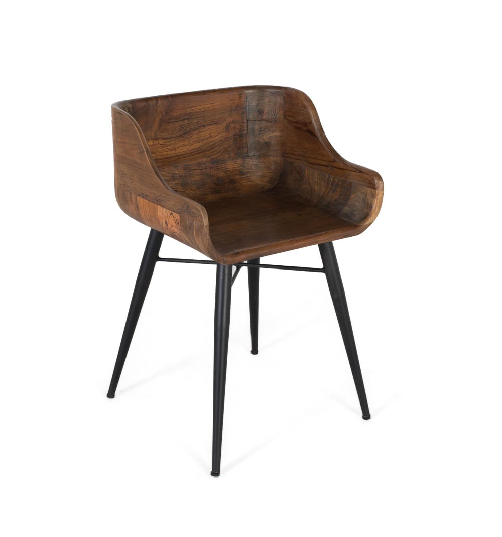 Chaise en bois de teck et pieds en fer