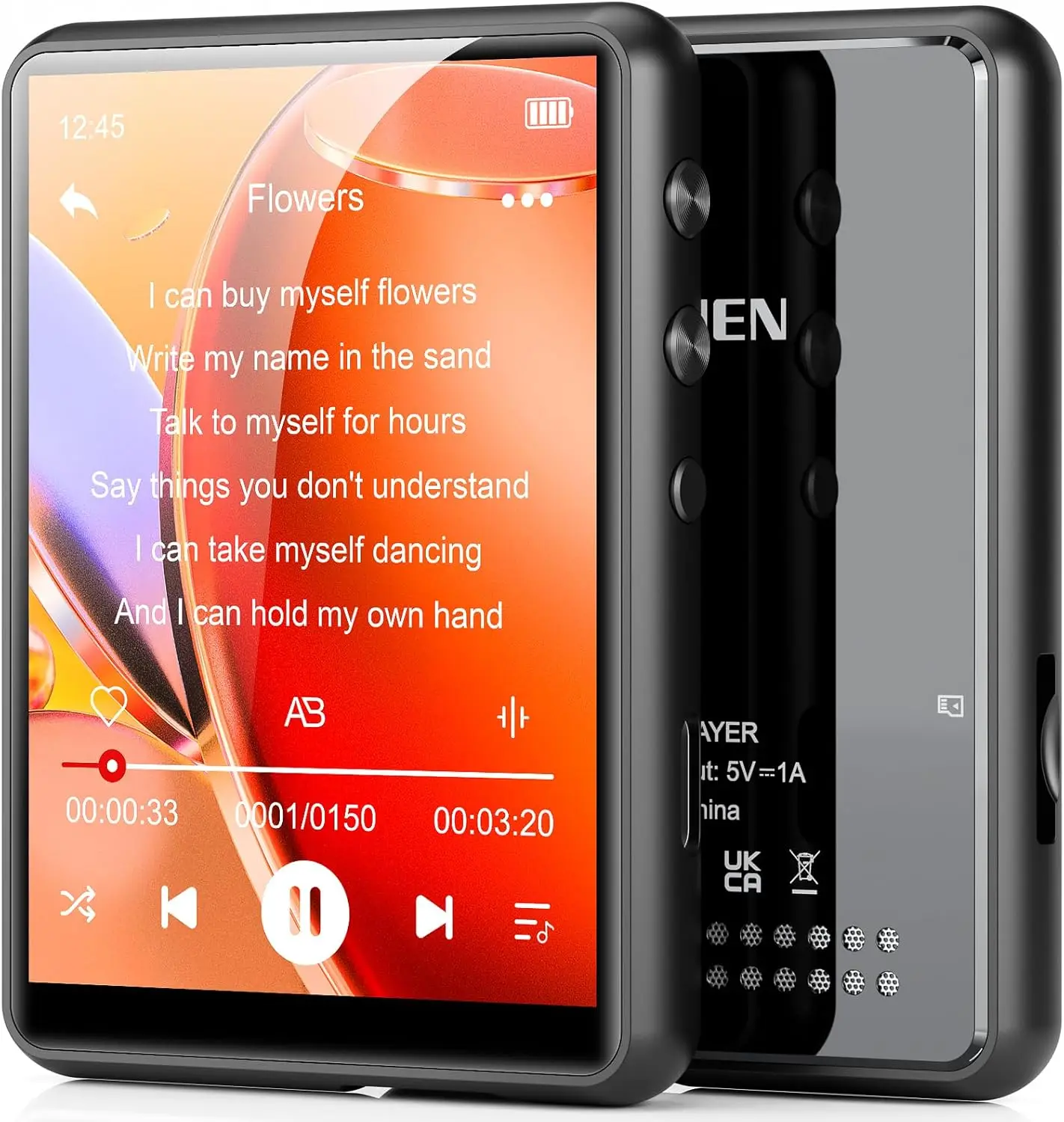 Lettore MP3 MECHEN da 64 GB Bluetooth 5.3 con schermo full touch da 2,4"Supporto fino a 128 GB. (Nero)