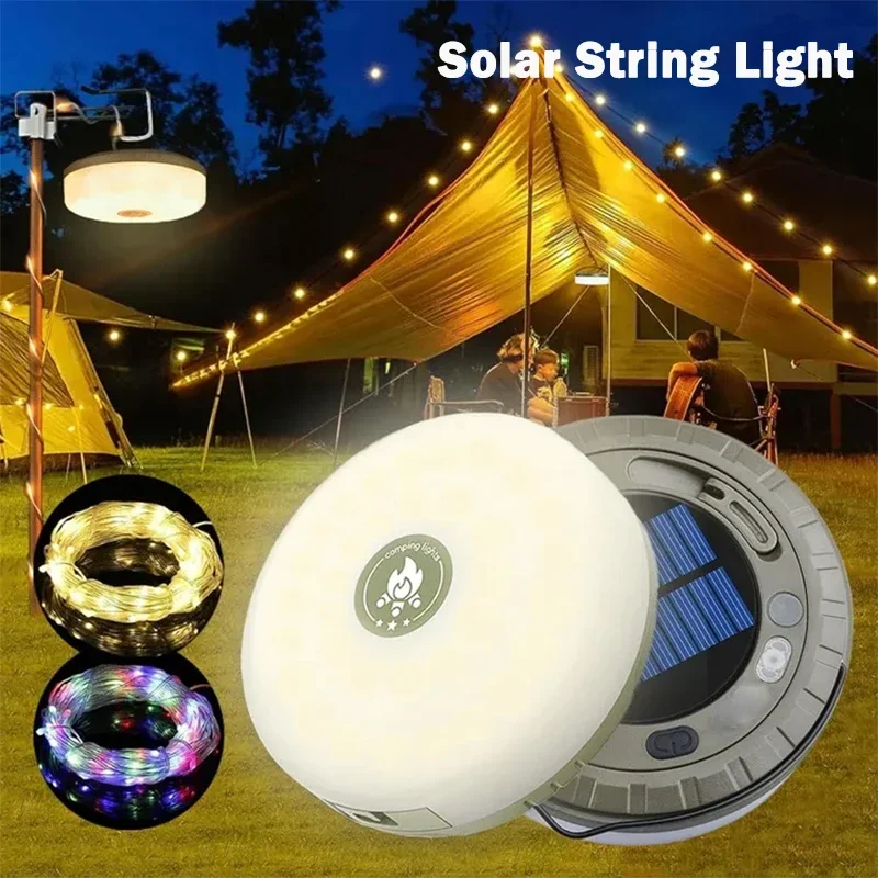 Lumières solaires lumière de Camping en plein air 10 mètres chaîne lumière extérieure tente lumière RGB atmosphère lumière lampe de poche LED avec crochet ﻿