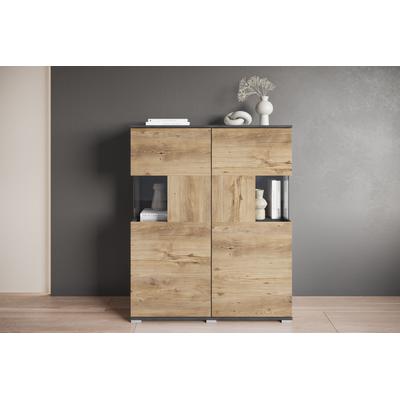 Highboard INOSIGN "Kenia", matera anthrazit, kastanie breslau, B:100cm H:120cm T:39,5cm, FSC-zertifizierter Holzwerkstoff, Glas, Kunststoff, Hartfaserplatte, Sideboards, Modernes Highboard mit Glastüren, Breite 100 cm Image