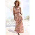 Maxikleid VIVANCE, Damen, Gr. 36, N-Gr, braun (braun, creme bedruckt), Web, Obermaterial: 100% Viskose, bedruckt, modisch, figurumspielend bodenlang, tiefer Rundhals, ohne Ärmel, Kleider, mit tiefem Rückenausschnitt, Druckkleid, Damen Kleid lang