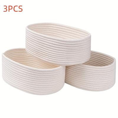 TEMU 3pcs Fabric Storage Baskets - Small Woven Baskets For Organizing Clothes, Blankets, Books | Ideal For Closet & Shelf Storage, Closet Organization| Baskets|woven Texture, Shelf Baskets Image